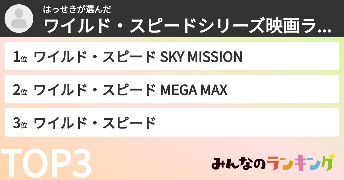 はっせきさんの「ワイルド・スピードシリーズ映画ランキング」