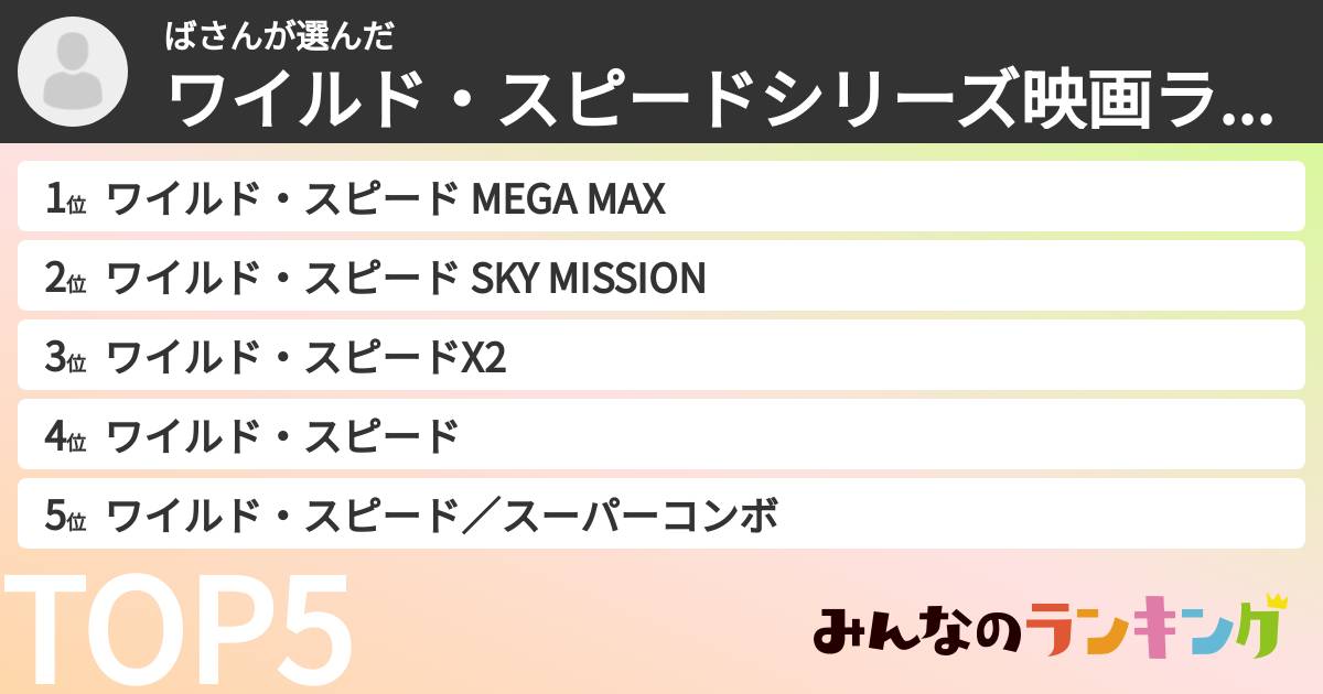 ばさんさんの「ワイルド・スピードシリーズ映画ランキング」