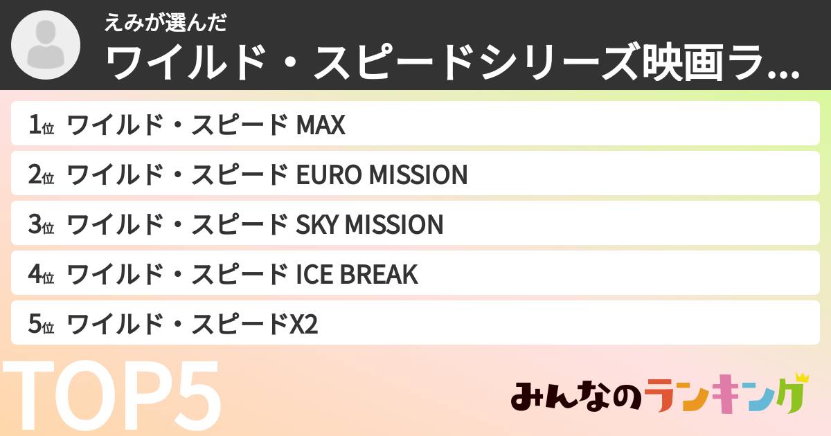 えみさんの「ワイルド・スピードシリーズ映画ランキング」