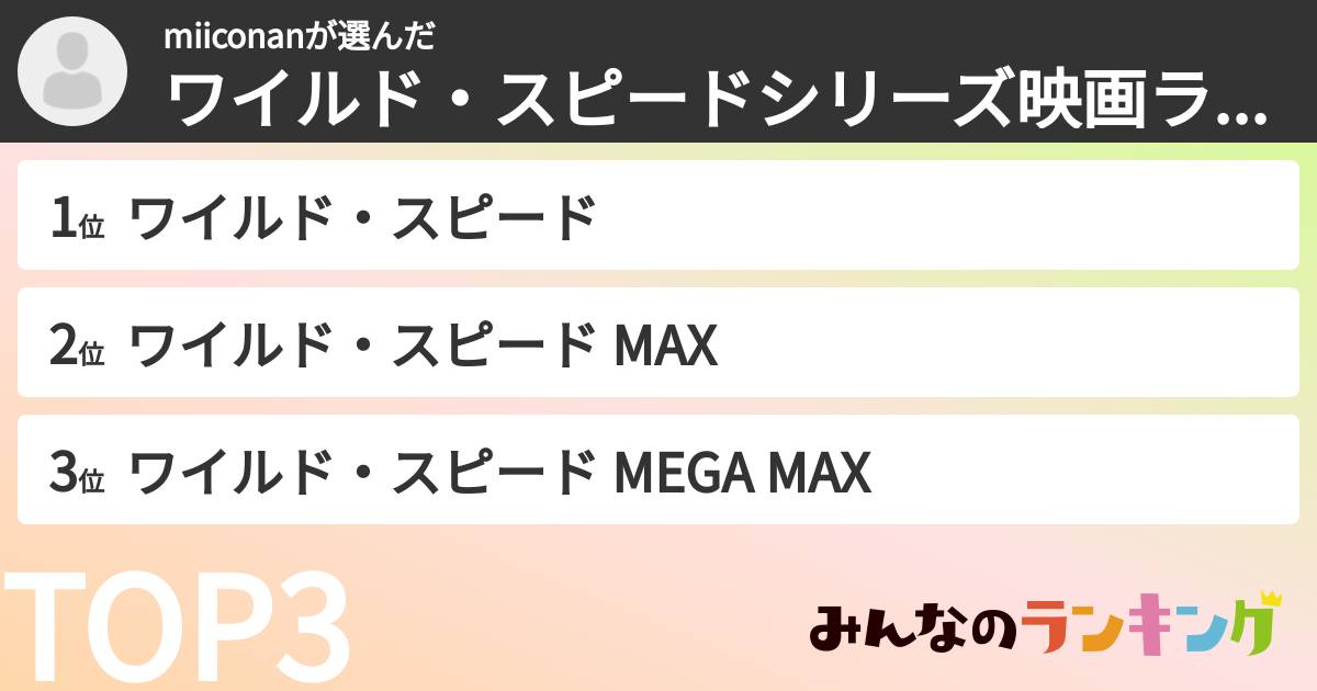 miiconanさんの「ワイルド・スピードシリーズ映画ランキング」