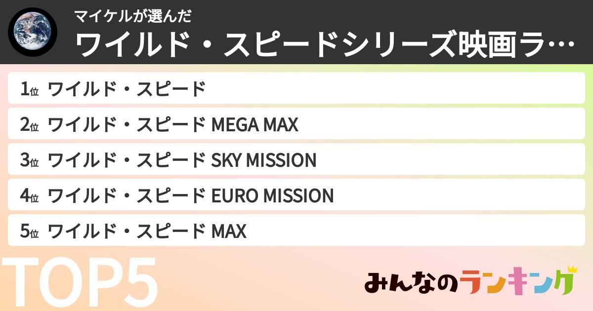 マイケルさんの「ワイルド・スピードシリーズ映画ランキング」