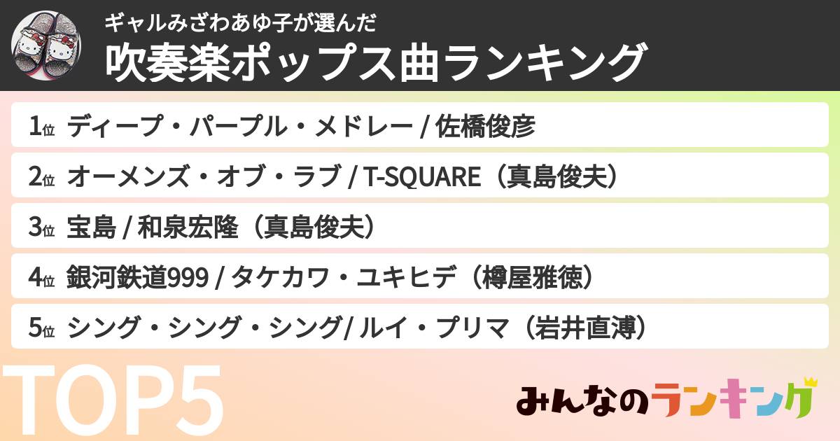 ギャルみざわあゆ子さんの「吹奏楽ポップス曲ランキング」