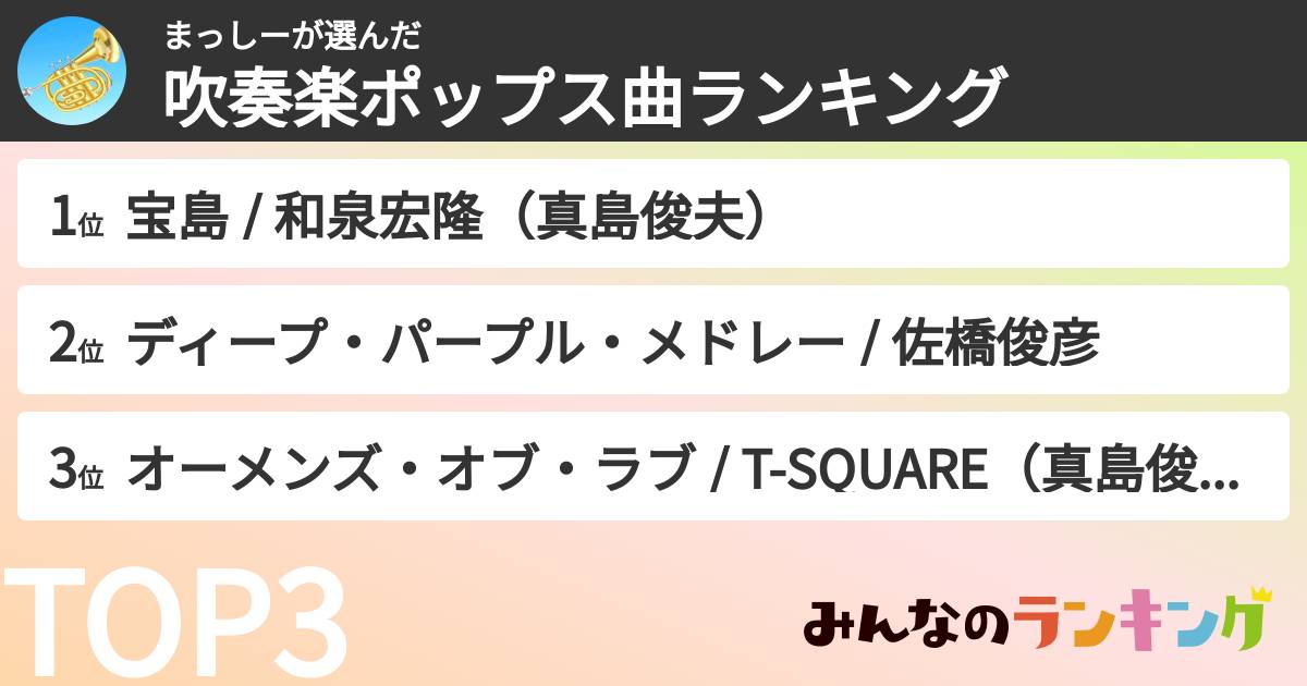 まっしーさんの「吹奏楽ポップス曲ランキング」