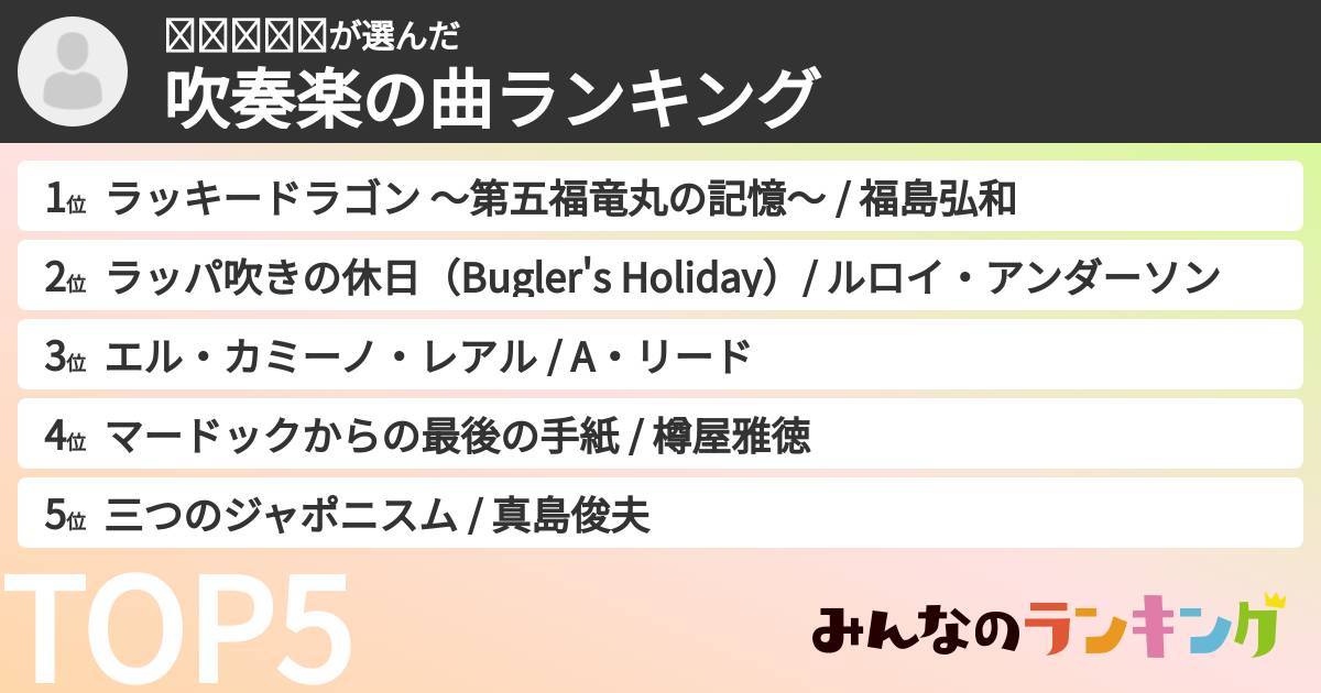 𝟑𝟎𝟑𝟑𝟕さんの「吹奏楽の曲ランキング」