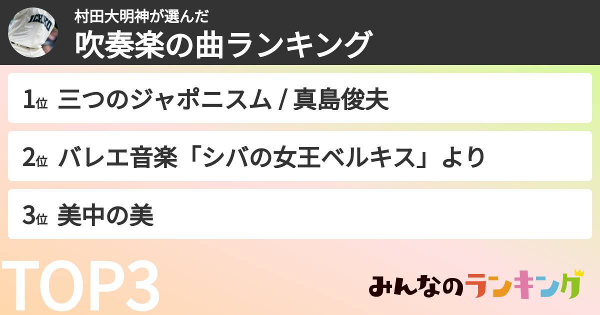 村田大明神さんの「吹奏楽の曲ランキング」