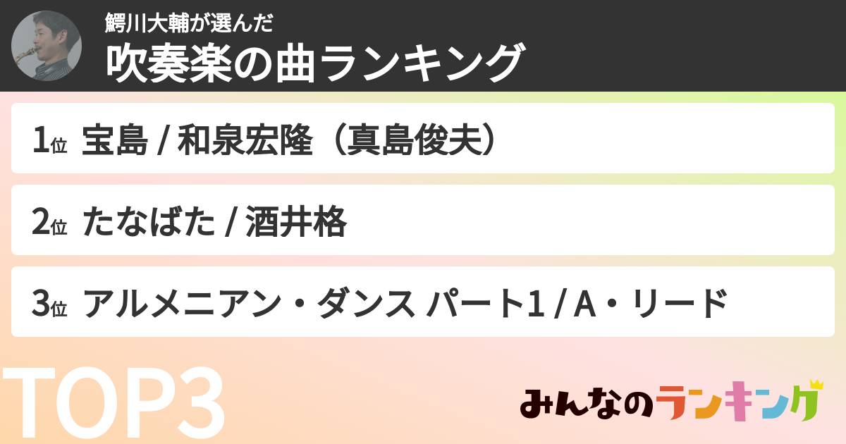 鰐川大輔さんの「吹奏楽の曲ランキング」