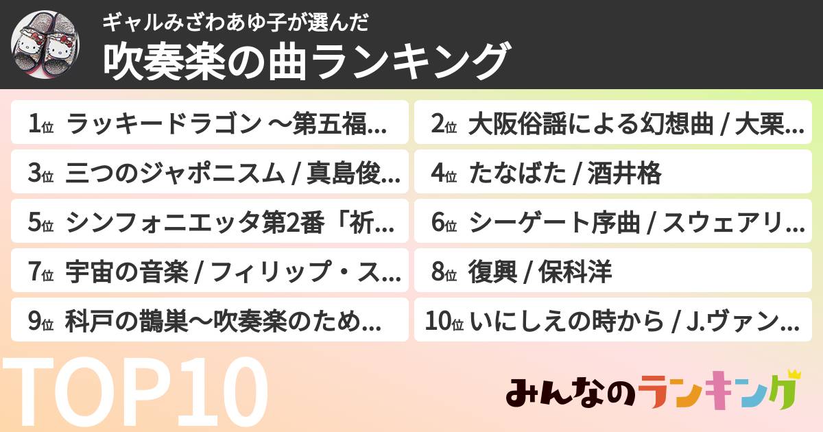 ギャルみざわあゆ子さんの「吹奏楽の曲ランキング」