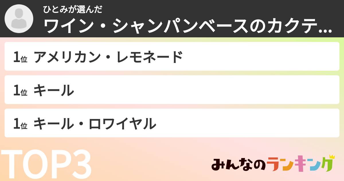 ひとみさんの「ワイン・シャンパンベースのカクテルランキング」