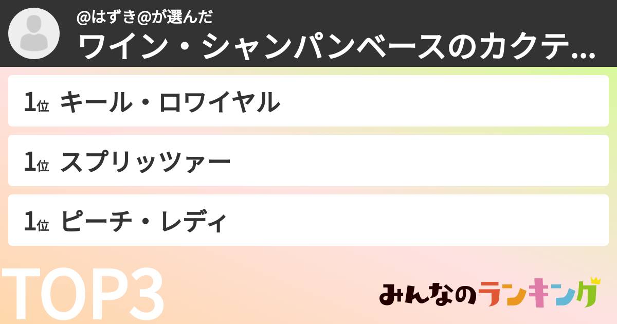 @はずき@さんの「ワイン・シャンパンベースのカクテルランキング」