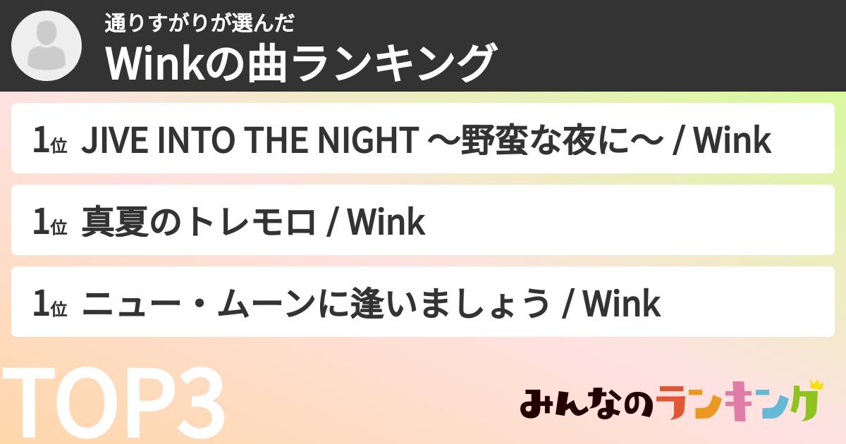 通りすがりさんの「Winkの曲ランキング」