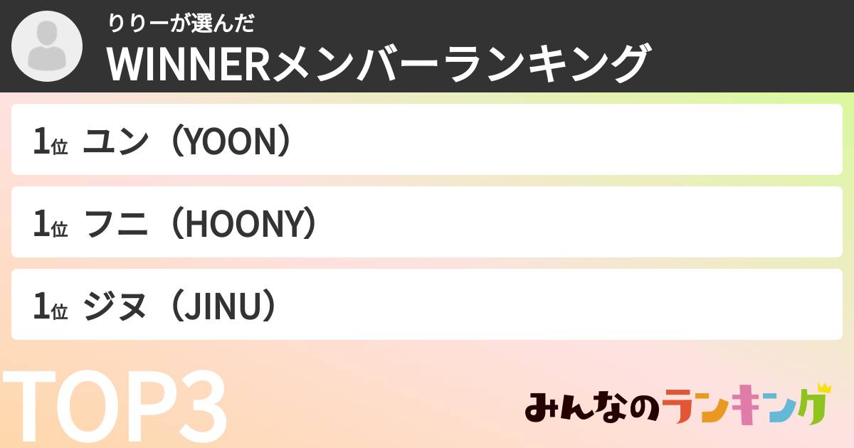 りりーさんの「WINNERメンバーランキング」