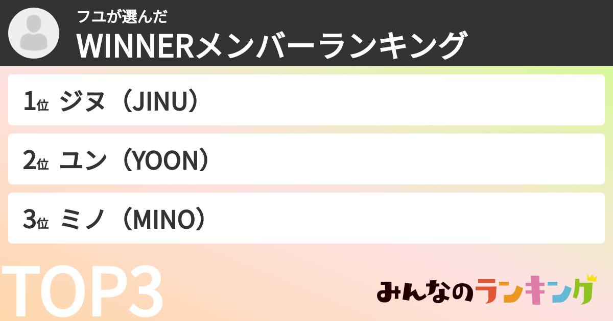フユさんの「WINNERメンバーランキング」