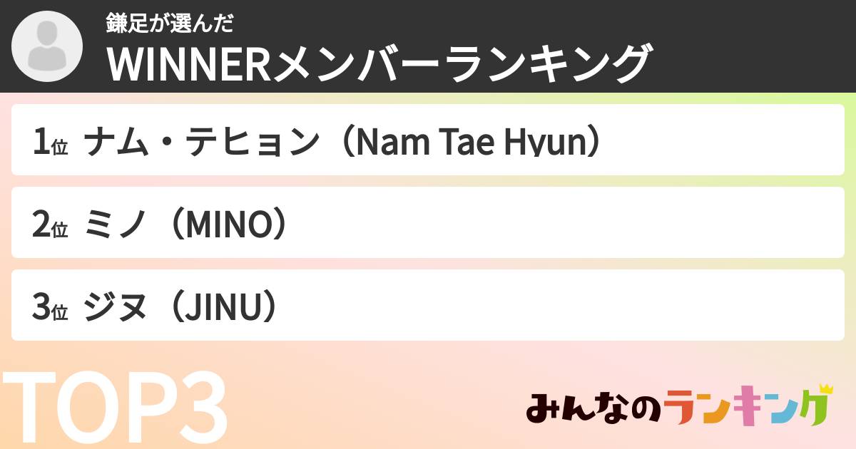 鎌足さんの「WINNERメンバーランキング」