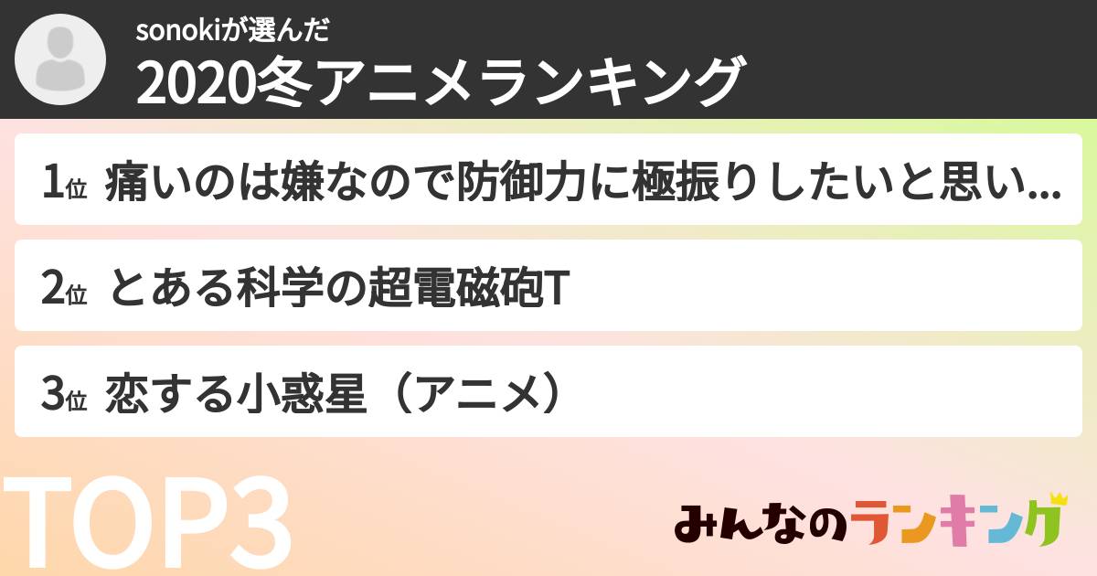 sonokiさんの「2020冬アニメランキング」