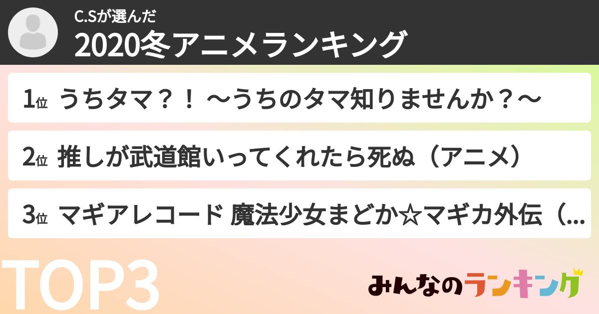 C.Sさんの「2020冬アニメランキング」