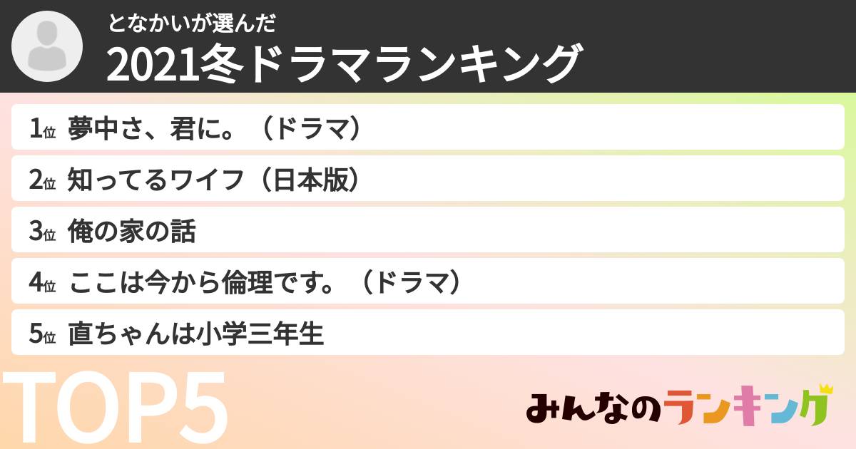 となかいさんの「2021冬ドラマランキング」