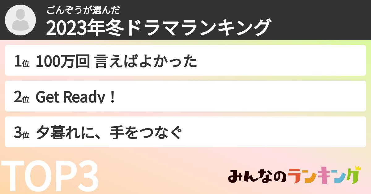 ごんぞうさんの「2023年冬ドラマランキング」
