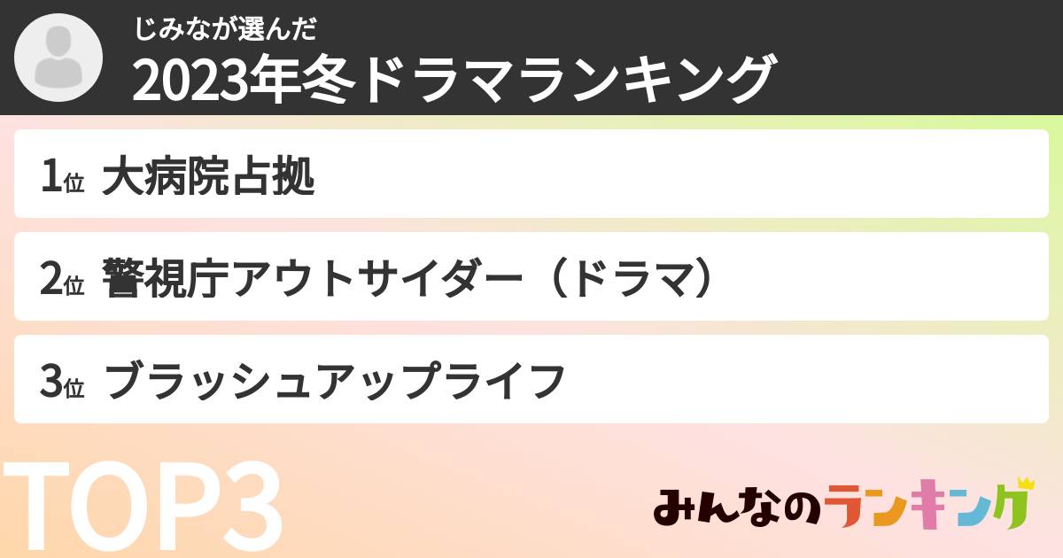 じみなさんの「2023年冬ドラマランキング」
