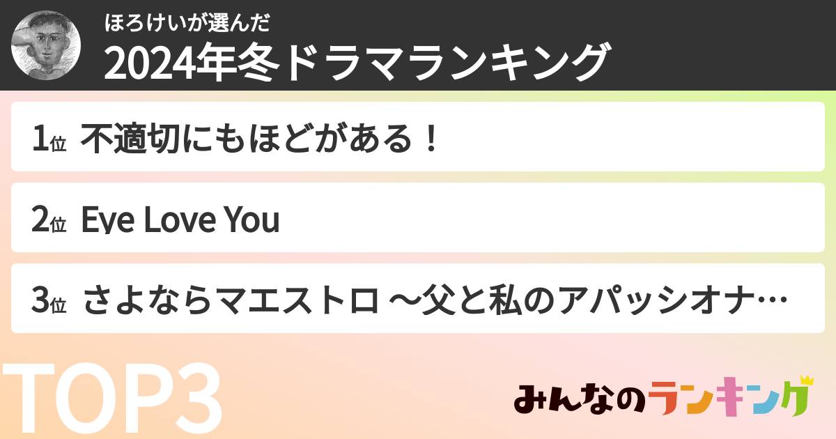 ほろけいさんの「2024年冬ドラマランキング」