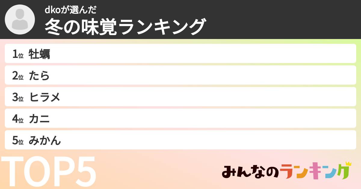dkoさんの「冬の味覚ランキング」