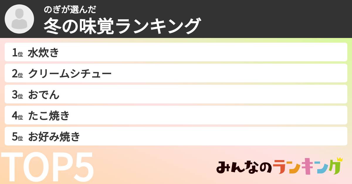 のぎさんの「冬の味覚ランキング」