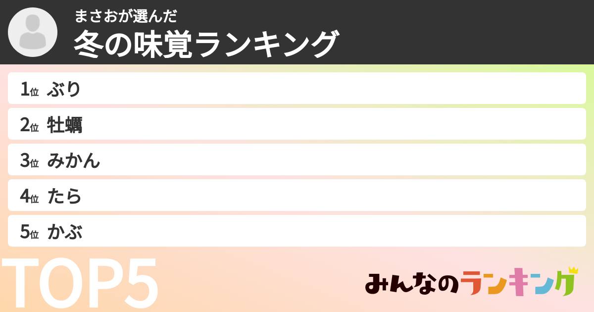 まさおさんの「冬の味覚ランキング」