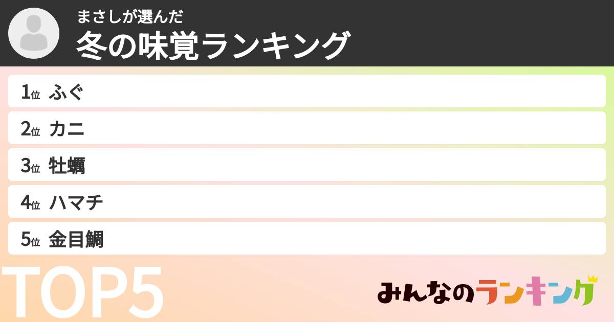 まさしさんの「冬の味覚ランキング」