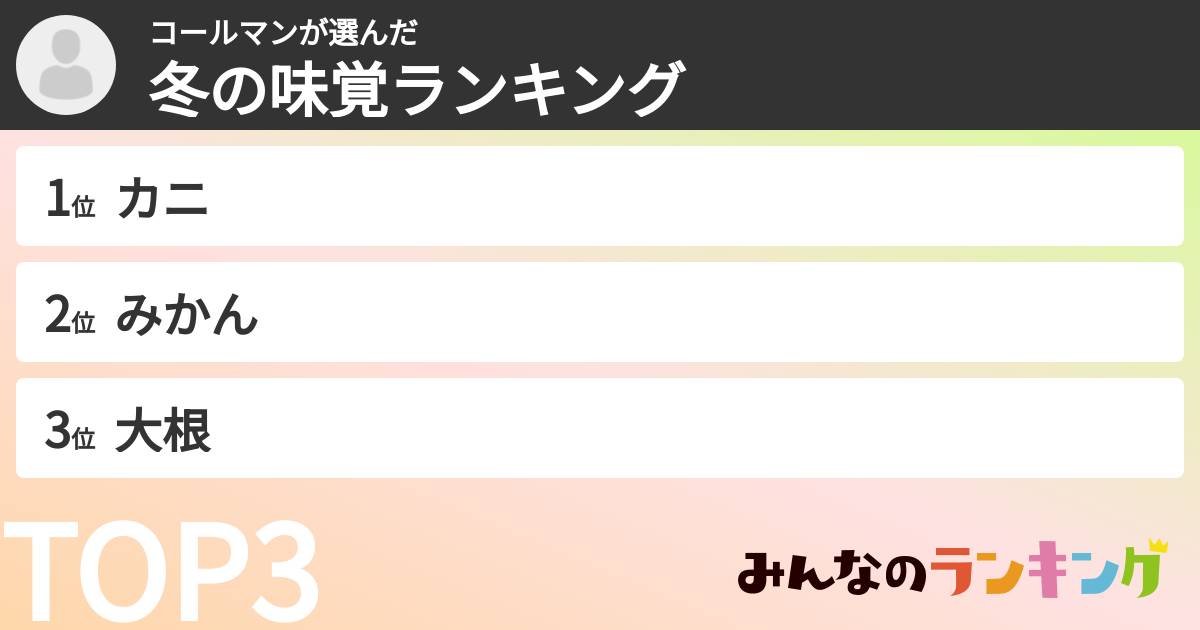 コールマンさんの「冬の味覚ランキング」