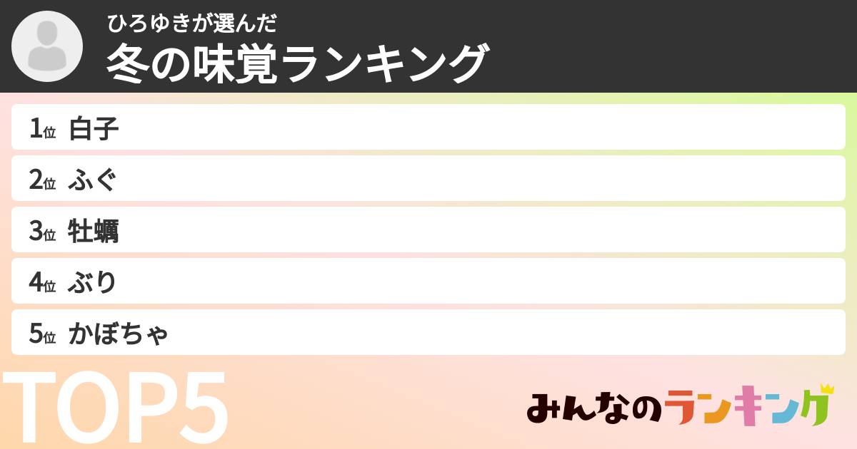 ひろゆきさんの「冬の味覚ランキング」