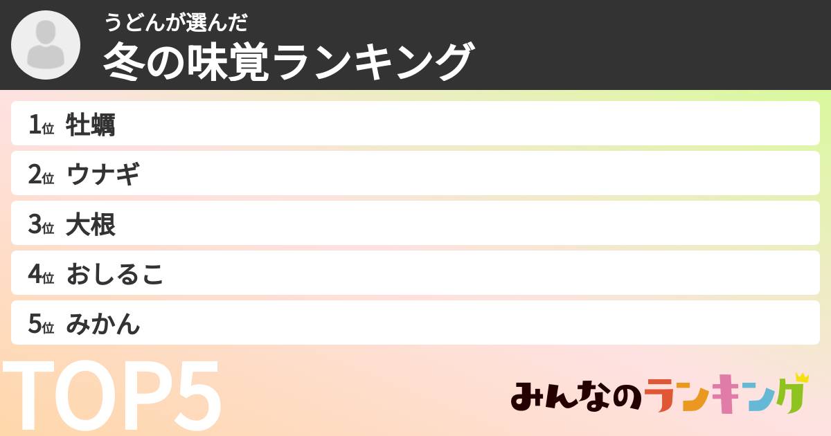 うどんさんの「冬の味覚ランキング」