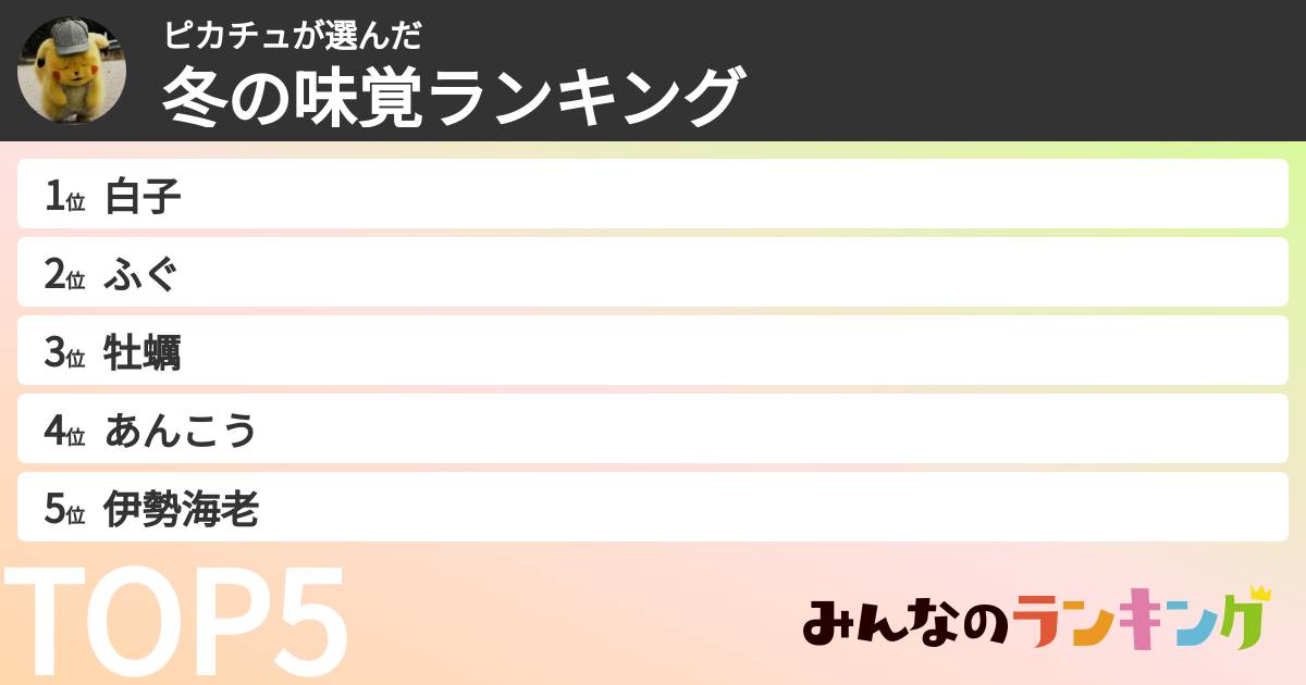 ピカチュさんの「冬の味覚ランキング」