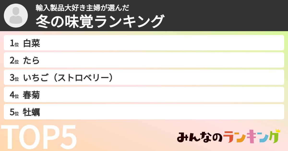 輸入製品大好き主婦さんの「冬の味覚ランキング」