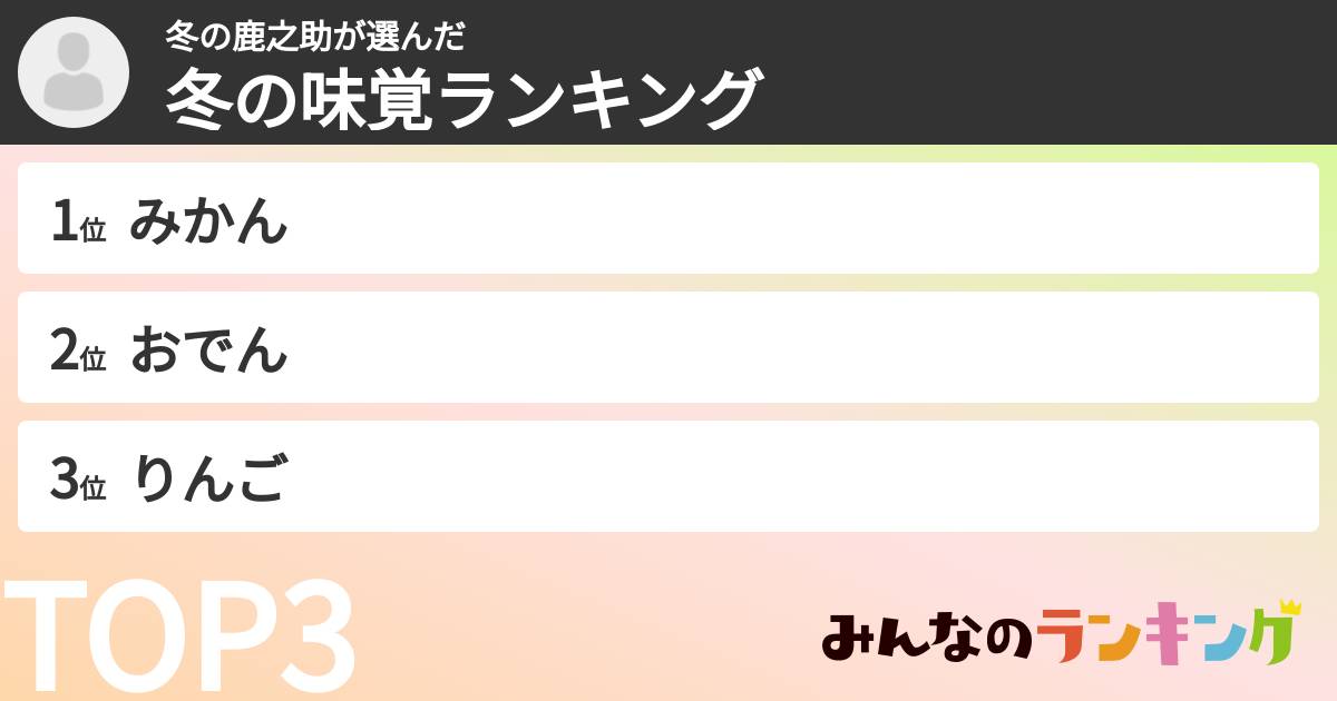 冬の鹿之助さんの「冬の味覚ランキング」