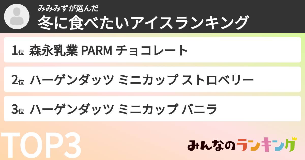 みみみずさんの「冬に食べたいアイスランキング」