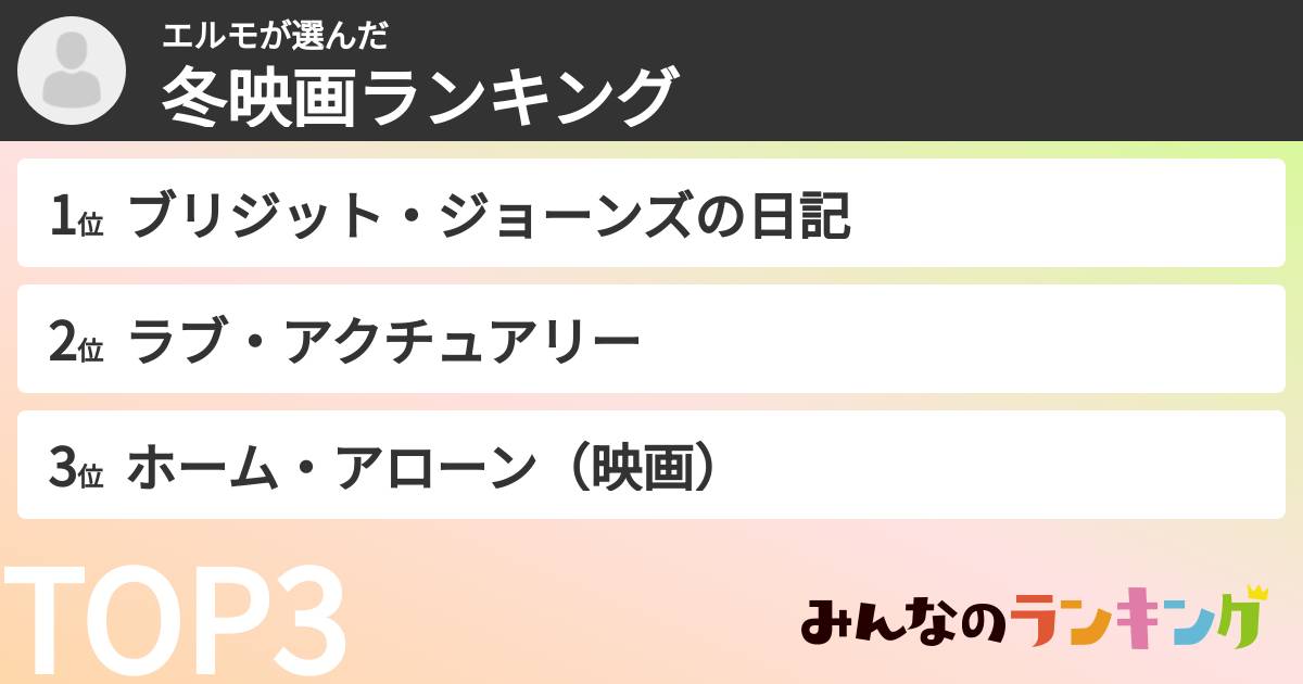 エルモさんの「冬映画ランキング」