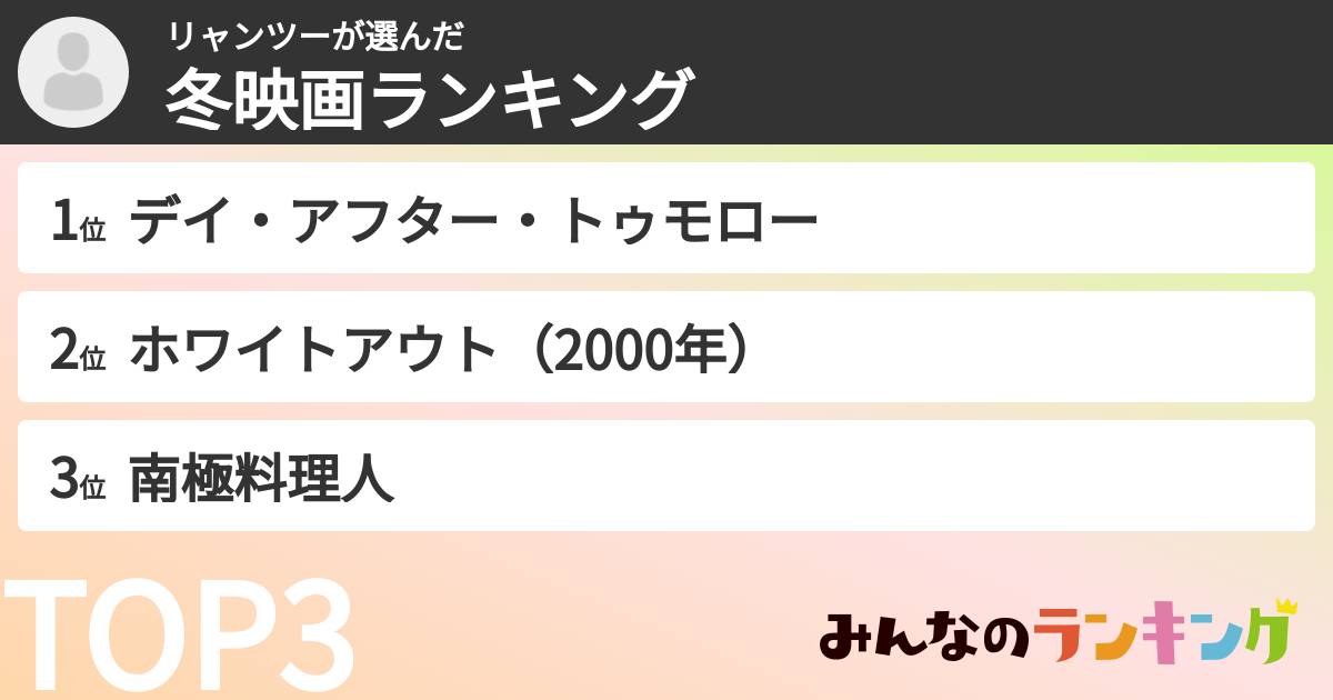 リャンツーさんの「冬映画ランキング」