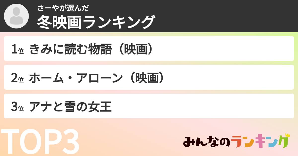 さーやさんの「冬映画ランキング」