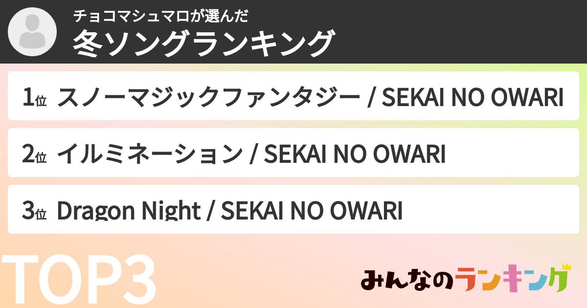 チョコマシュマロさんの「冬ソングランキング」
