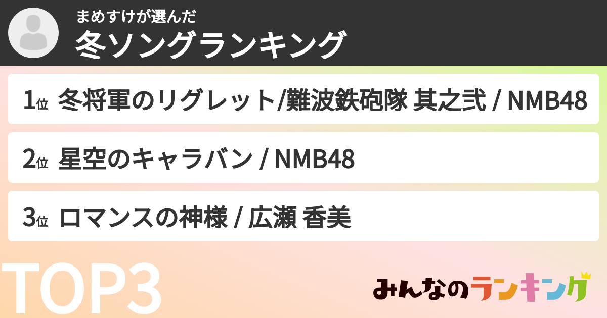 まめすけさんの「冬ソングランキング」