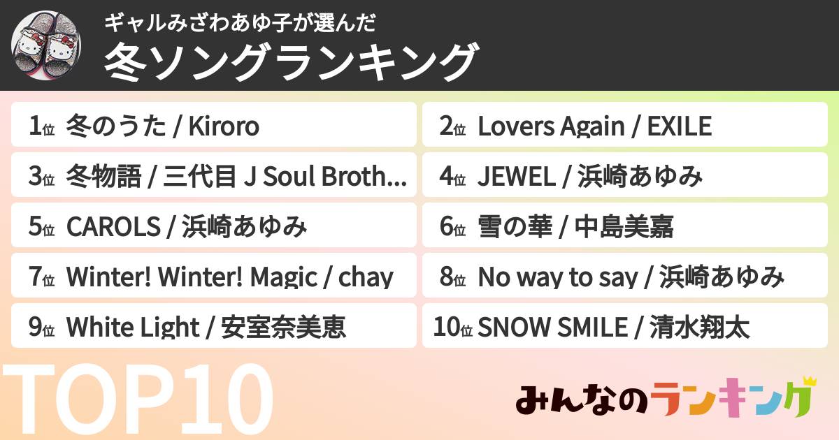 ギャルみざわあゆ子さんの「冬ソングランキング」