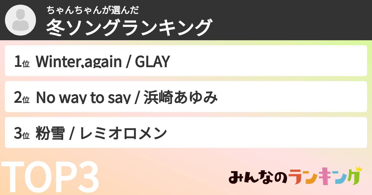ちゃんちゃんさんの「冬ソングランキング」