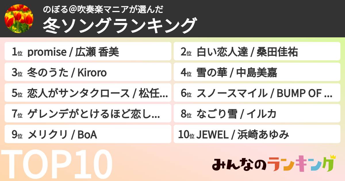 のぼる@吹奏楽マニアさんの「冬ソングランキング」