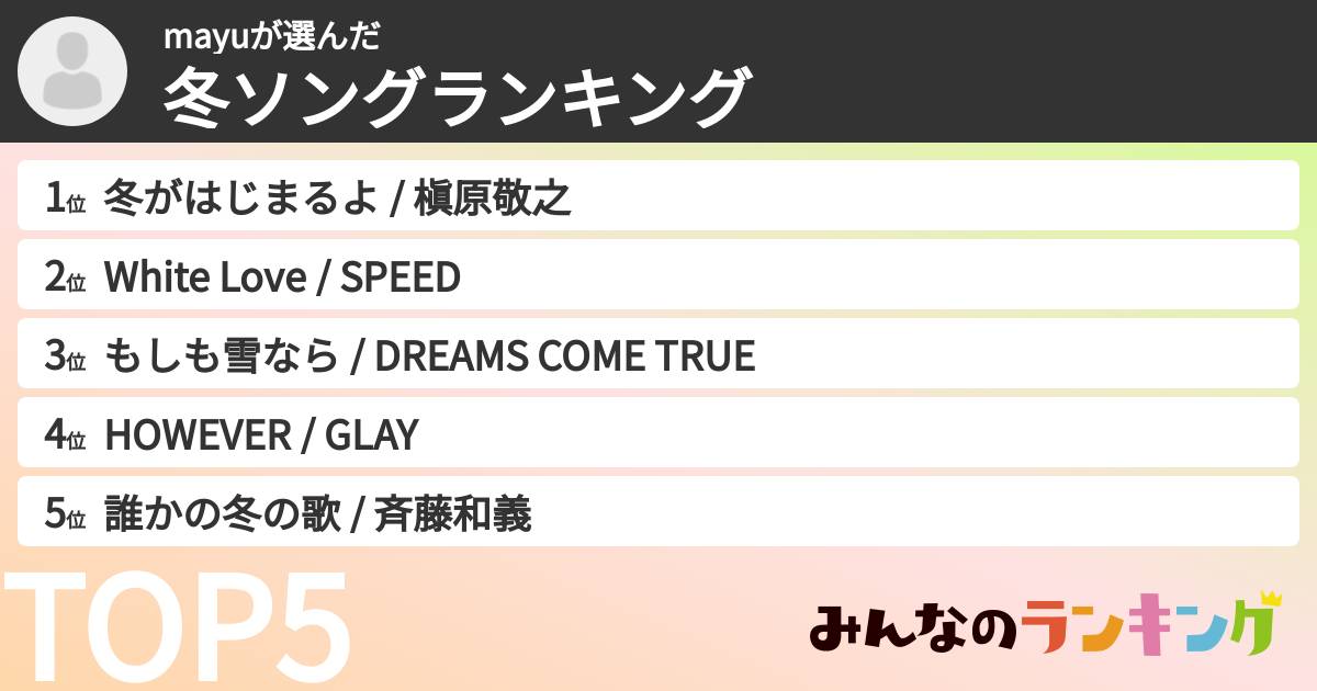 mayuさんの「冬ソングランキング」