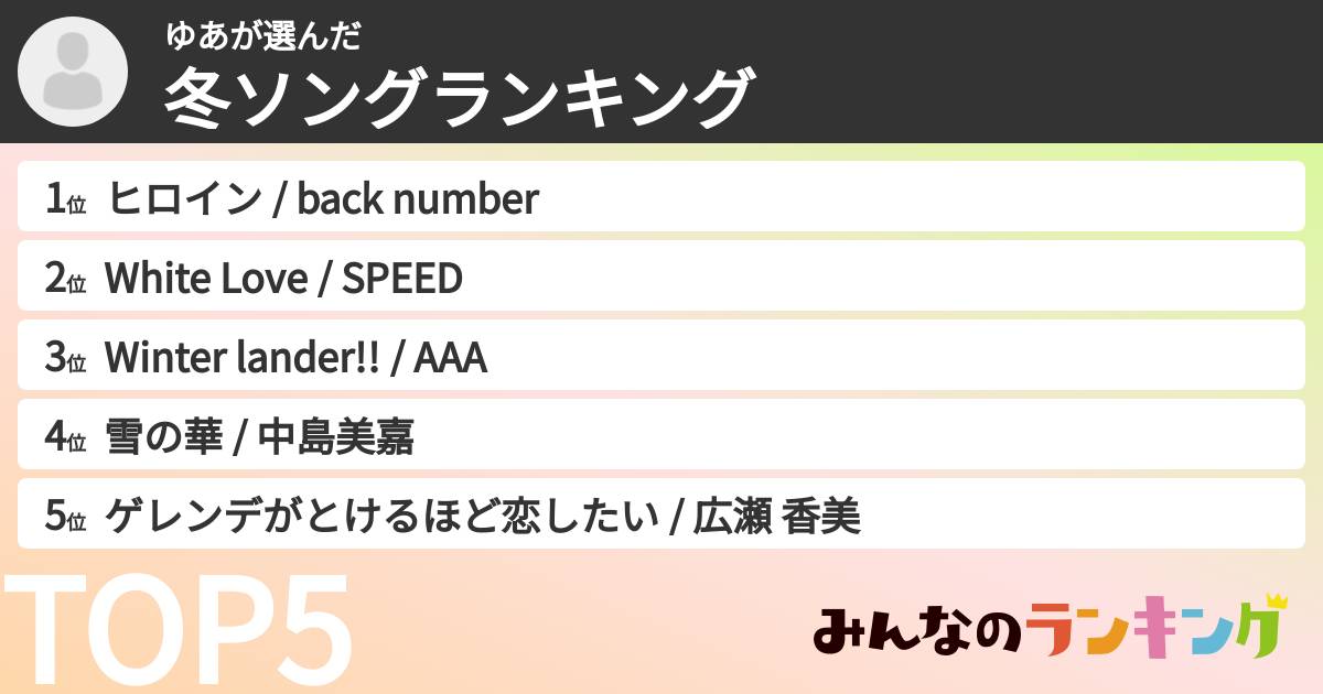 ゆあさんの「冬ソングランキング」