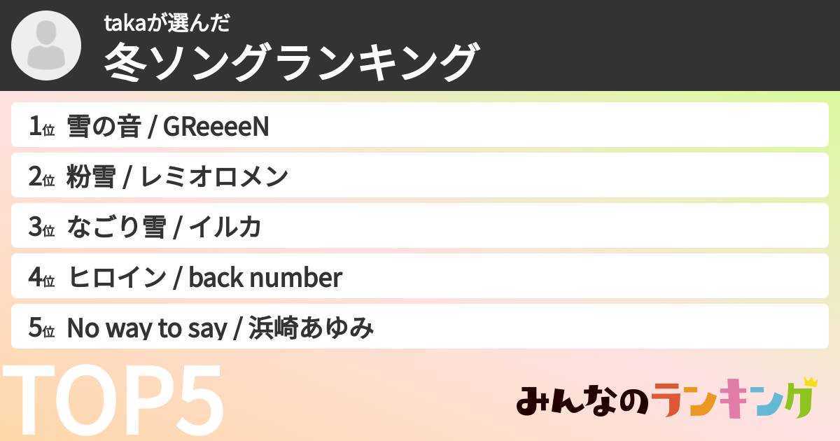 takaさんの「冬ソングランキング」