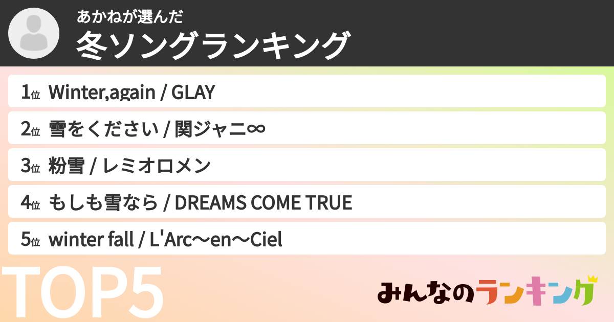 あかねさんの「冬ソングランキング」