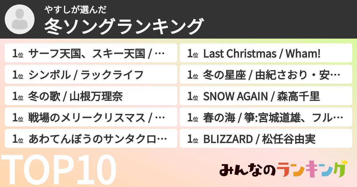 やすしさんの「冬ソングランキング」