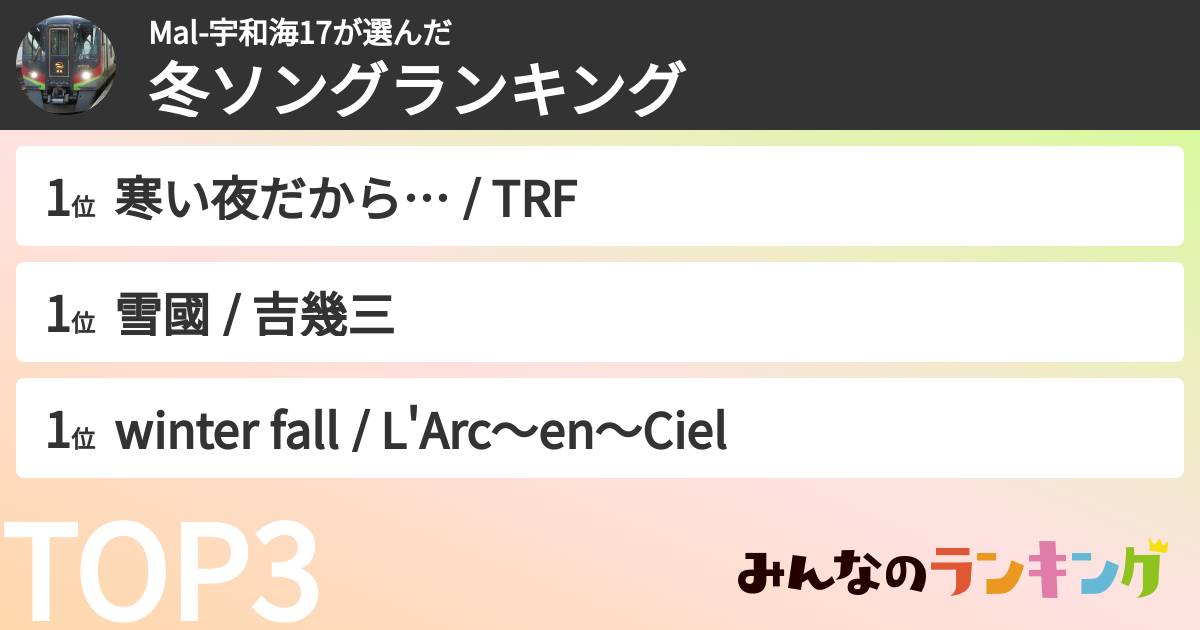 Mal-宇和海17さんの「冬ソングランキング」