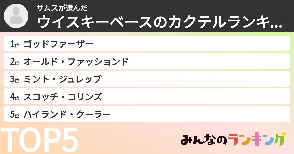 サムスさんの「ウイスキーベースのカクテルランキング」