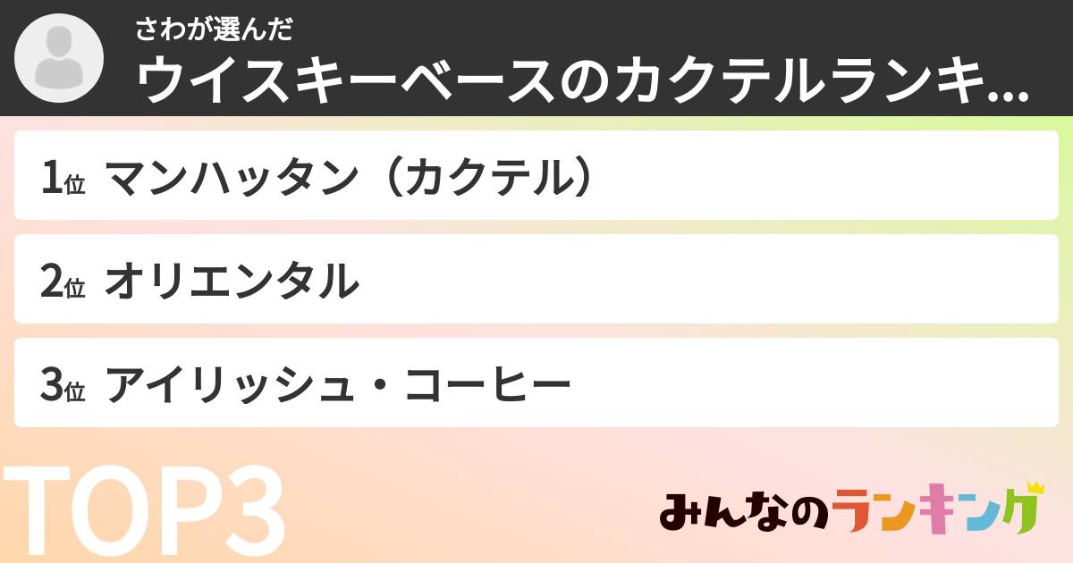 さわさんの「ウイスキーベースのカクテルランキング」